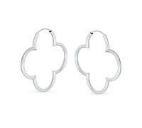 Simple Trébol En Forma De Flor De Tubo Delgado Sin Fin Pendientesde Aro Para La Mujer Pulido .925 Plata Esterlina 1,5 En Diámetro