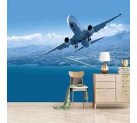 Simple Tridimensional Cielo Azul Nubes Blancas Aviones 3D Papel Pintado Pared Fácil Instalación Oficina Sala Estar Sofá Dormitorio TV Fondos Decoración-200cm×140cm