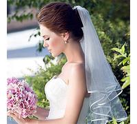Simple Tul Tul Tul Bridal Velo de Velo Borde de la Punta de la Punta de los Dedos Velo de la Boda de Marfil Blanco para el Matrimonio de la Novia, 31 Pulgadas (Blanco)
