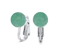 Simple Verde Claro Aventurina Piedra Preciosa Abalorios Bola Redonda Pendientesclip Sin Perforar .925 Plata Esterlina 8Mm