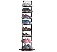 Simple Vertical Iron Shoe Rack 8-Pair Shoe Storage Rack Narrow Multi-Layer Single Row Shoe Rack for Porch,Black (Black)