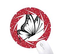 Simple Vintage mariposa en negro Wheel mouse pad de goma roja redonda