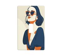 Simple Woman in Navy Blue Dress Sunglasses Light Switch Cover Decorative Single Toggle 1 Gang Wall Plate for Kitchen Farmhouse Bedroom Bathroom Art Decor