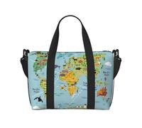 Simple World Map - Bolsa de viaje de fin de semana con estampado de mapa del mundo, para adultos, adecuada para viajes, camping, picnics
