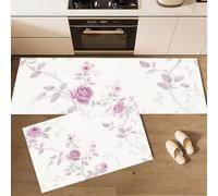 Simple Y Elegante Patrón De Rosas Juego de 2 Alfombrillas de Cocina Decorativas, Tapetes de Perfil Bajo para Piso del Hogar o Cocina - 40x60+40x120cm