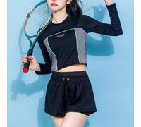 Simple y práctico conjunto de manga larga y pantalones cortos para mujer para comodidad diaria con tela elástica que se mueve contigo durante todo el día (S negro)
