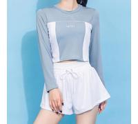 Simple y práctico conjunto de manga larga y pantalones cortos para mujer para comodidad diaria con tela elástica que se mueve contigo durante todo el día (azul L)