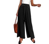 Simplee - Pantalones elegantes de pierna ancha con cinturón y cintura alta para mujer, M_negro, X-Large