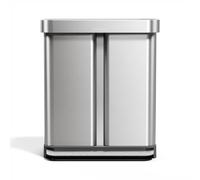 simplehuman Bote de basura rectangular de 58 litros/15.3 galones con doble compartimento para reciclaje de cocina con tapa de cierre suave, acero inoxidable cepillado