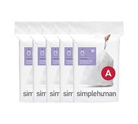 simplehuman Code A 150 Count, Genuine Custom Fit Liners, Drawstring Trash Bags in Dispenser Packs, 4.5 Liter / 1.2 Gallon, White