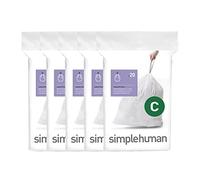 simplehuman Code C 100 Count, Dispenser Packs Custom Fit Liners, Drawstring Trash Bags, 10-12 Liter / 2.6-3.2 Gallon, White