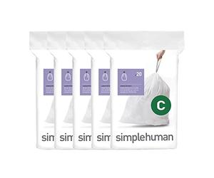 simplehuman Code C 100 Count, Dispenser Packs Custom Fit Liners, Drawstring Trash Bags, 10-12 Liter / 2.6-3.2 Gallon, White