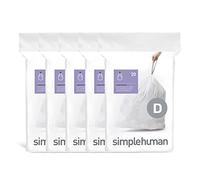 simplehuman Code D 100 bolsas de basura 50% recicladas de ajuste personalizado en paquetes dispensadores, asa duradera con cordón, 20 L, color blanco