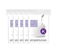 simplehuman Code K - Bolsas de basura con 100 bolsas de basura 50% recicladas de ajuste personalizado en paquetes dispensadores con asa de cordón duradera, 35-45 L, color blanco