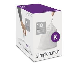 simplehuman Code K - Bolsas de basura con cordón en paquetes dispensadores, 100 unidades, 35-45 litros, color blanco