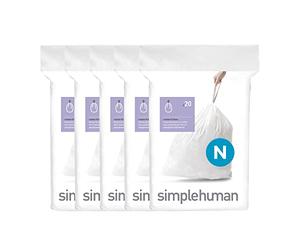simplehuman Code N 100 Count, Dispenser Pack Custom Fit Liners, Drawstring Trash Bags, 45-50 Liter / 11.9-13.2 Gallon, White