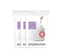 simplehuman CW0408 3 x paquete de 20 bolsas de basura a medida (60 bolsas), código V, plástico blanco