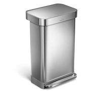 simplehuman CW2024 cubo rectangular con pedal y almacén de bolsas de basura, acero inoxidable cepillado, 45 L