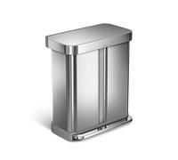 simplehuman CW2025 cubo doble compartimento con pedal y almacén de bolsas de basura, acero inoxidable cepillado, 58 L (34/24)