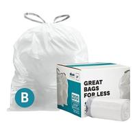 Simplehuman de 1.6 galones compatible con Simplehuman Code B, 0.5 mil, blanco, 12.5 pulgadas de ancho x 15.5 pulgadas de alto, 200 unidades (8 rollos de 25)