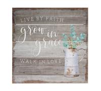Simplemente dicho Inc Palets Perfect Inspirational Sign - Live by Faith Walk in Love Grow In Grace - 14 x 14 pulgadas de seal de madera - Decora