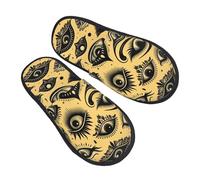 Simples Zapatos De Algodón Ojo Mágico Amarillo Pantufla Algodón Antideslizante Zapatillas Casa Invierno Para Mujeres, Hombres, Interior M