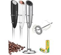 SIMPLETASTE Espumador de Leche Eléctrico de mano, con Soporte Acero Inoxidable, Batidor de Café Latté Capuchino 2 pilas AA (incluidas)-Gris