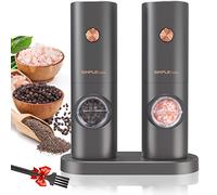 SIMPLETASTE Molinillo Eléctrico de Pimienta y Sal Juego de 2 con Base y Luz Ajustar de Grosor Ligero y Rápido Funciona al un Tacto