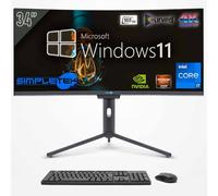 SIMPLETEK - All in One 34" i7 Curvo 165Hz | Windows 11 Pro | 16GB RAM SSD 960GB | Webcam Integrada 2K | Aio Gaming Computer | WiFi6 | BT 5.2