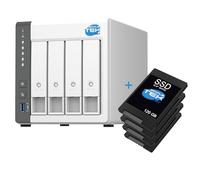 SIMPLETEK - Sistema NAS de 4 bahías con 4 GB de RAM, 4 SSD de 120 GB incluidas, 4 núcleos y USB-A + LAN de 2.5 G para nube y servidor