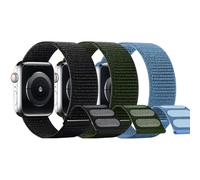 SimpleThings Compatible con correas de Apple Watch para niños, gancho y bucle de nailon para muñeca pequeña K12, iWatch Series 9, 8, 7, 6, 5, 4, 3, SE SE2 (negro, capa azul y verde militar, 42/44/45