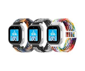 SimpleThings Correa trenzada compatible con AT&T amiGO Jr Watch, correas de nailon elástico suave con hebilla ajustable fácil (chocolate/vaqueros/arcoíris)