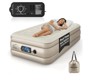 Simpli Comfy Colchón de aire individual con bomba dual patentada Constant Comfort integrada, colchón inflable de 18 pulgadas, tres ajustes de firmeza ajustables, sistema de retención de aire de