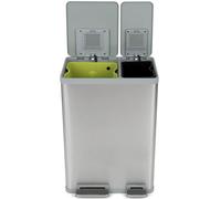 SIMPLI-MAGIC Bote de basura rectangular con doble compartimento para reciclaje de cocina con tapa de cierre suave, acero inoxidable cepillado (38 L x 22 L)