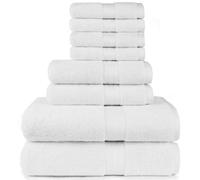 Simpli-Magic Juego de Toallas de baño, 2 Toallas de baño, 2 Toallas de Mano y 4 Toallas faciales, Toallas de algodón Hilado en Anillo Altamente absorbentes para baño, Toalla de Ducha, Color Blanco