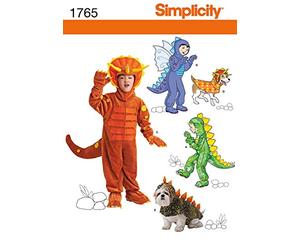 Simplicity 1765 Child'S and Dog'S Dinosaur Costume Sewing Patterns, Children's Sizes 3-8 and Dog'S Sizes S-L