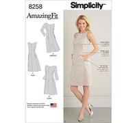 Simplicity 8258 AA - Patrones de Costura para 'y tamaño Plus Amazing Fit patrón de Costura para Vestido, Blanco, tamaños 10 - 12 - 14 - 16 - 18