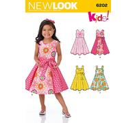 Simplicity New Look 6202 tamaño a 3/4/5/6/7/8 "del niño Vestidos y Sash Patrones de Costura para