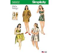 Simplicity Patrón de costura S8932 para mujer, parte superior de bikini vintage, pantalones cortos, envoltura, falda y abrigo, papel, blanco, varios