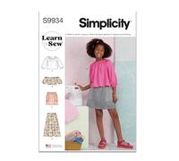 SIMPLICITY Patrón de costura SS9934A para camisetas y faldas de niña A (7-8-10-12-14)