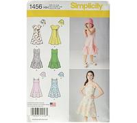 Simplicity Simplcity Patrón de Costura 1456: Vestido niña con corpiño Variaciones y Sombrero, Talla HH, Papel, Blanco, 3-6