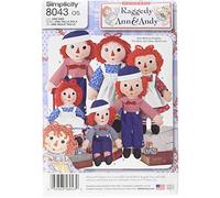 Simplicity Simplcity Patrón de Costura para muñecas Raggedy ANN & Andy 8043OS, Tela, Blanco, Talla única