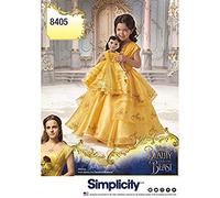 Simplicity Simplcity Pattern 8405 Disney Beauty and The Beast-Patrón para Disfraz Infantil y muñeca de 18 Pulgadas, Papel, Blanco, 22.00 x 15.00 x 1.00 cm