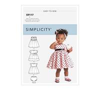 SIMPLICITY SS9117A Patrón de costura S9117 para vestidos, bragas y diadema para bebés, Papel, varios, A (XXS-XS-S-M-L)