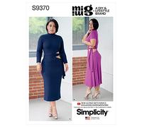 SIMPLICITY SS9370H5 Vestido de punto para mujer con detalle recortado en el medio es delgado o en forma de línea A en dos lazos, variaciones de manga y longitud, 6-8-10-12-14