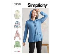 SIMPLICITY SS9384U5 Sudaderas plisadas con o sin capucha para mujer con mangas rectas o reunidas y variaciones de longitud del dobladillo, 16-18-20-22-24