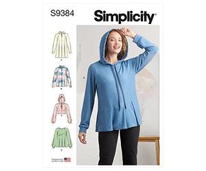 SIMPLICITY SS9384U5 Sudaderas plisadas con o sin capucha para mujer con mangas rectas o reunidas y variaciones de longitud del dobladillo, 16-18-20-22-24