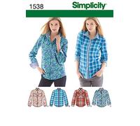 Simplicity Tamaño de 1538 R5 - Patrón Botón Frontal Camisa Patrón de Costura, Multicolor