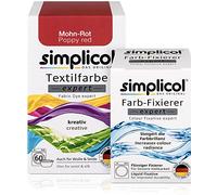 simplicol Expert + fijador del Color Paquete de Kombi Fabric Dye: Tinte de Coloración para Textiles: Lavado a Mano o Lavadora - Rojo Amapola