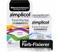 simplicol Expert + fijador del Color Paquete de Kombi Fabric Dye: Tinte de Coloración para Textiles: Lavado a Mano o Lavadora - Medianoche Negro